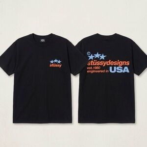 Stussy Black Tee with Blue and Orange Logo